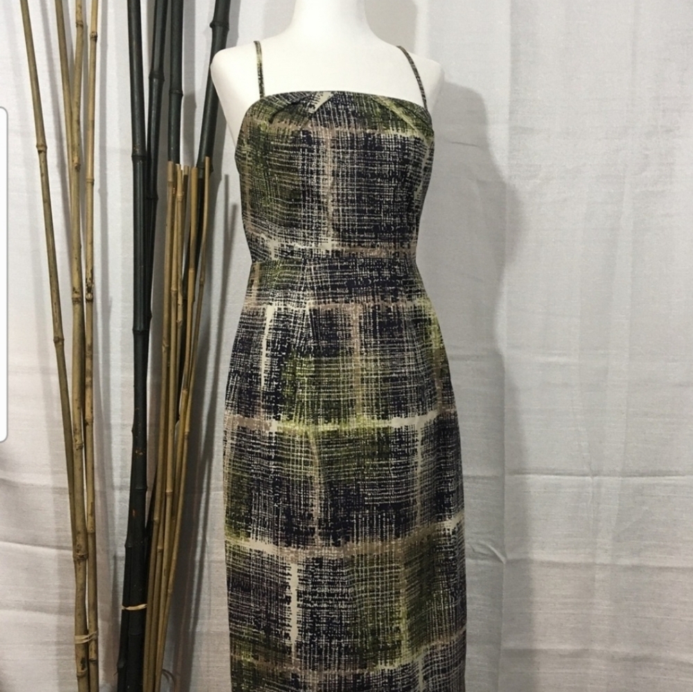 Anthropologie Green and Black Midi Dress